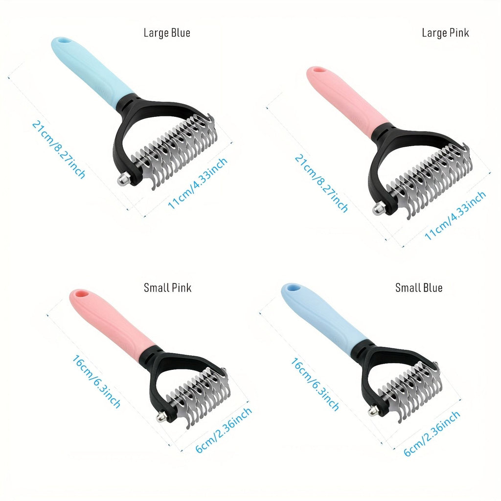 Professional Pet Dematting Comb for Dogs and Cats - Stainless Steel Grooming Tool for Removing Tangles, Mats, and Loose Undercoat Hair, Ideal for Long-Haired and Thick-Coated Breeds - S - Sky Blue