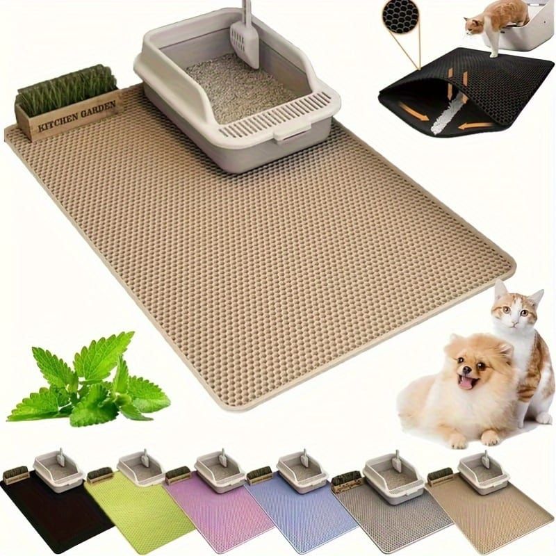 Double-Layer Honeycomb Cat Litter Mat – Waterproof, Slip-Resistant, Leak-Proof, and Easy-Clean Pet Mat for Litter Box Area, Odor-Free and Durable with 6 Vibrant Colors Available (L, Grey)
