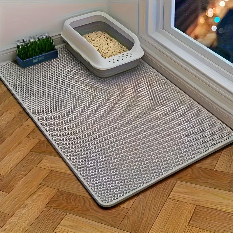 Double-Layer Honeycomb Cat Litter Mat – Waterproof, Slip-Resistant, Leak-Proof, and Easy-Clean Pet Mat for Litter Box Area, Odor-Free and Durable with 6 Vibrant Colors Available (L, Pink)