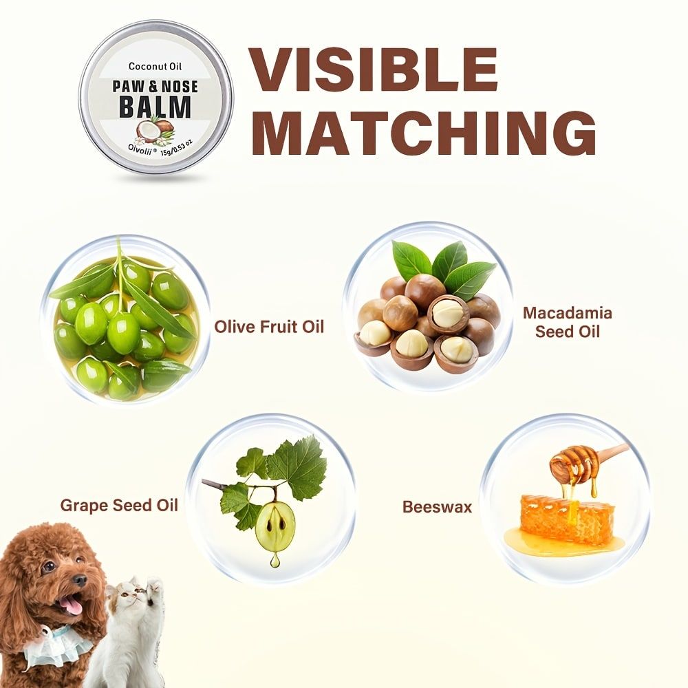 Paw & Nose Care Balm for Dogs and Cats – Deep Moisturizing Treatment for Cracked Pads and Dry Noses, with Coconut Oil or Blueberry Extract, Ideal for Home or On-the-Go Use (OLI00742)