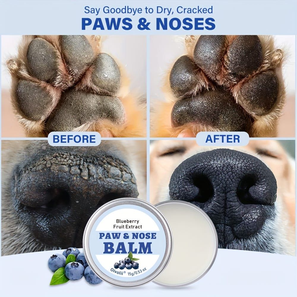 Paw & Nose Care Balm for Dogs and Cats – Deep Moisturizing Treatment for Cracked Pads and Dry Noses, with Coconut Oil or Blueberry Extract, Ideal for Home or On-the-Go Use (OLI00743)