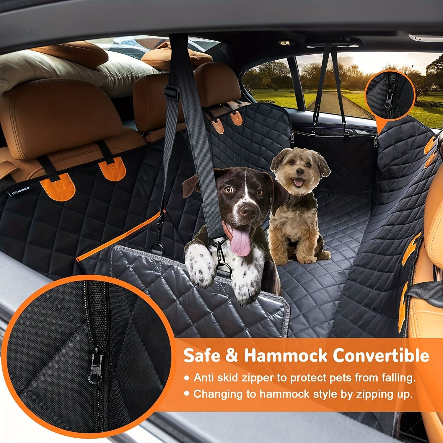 100% Waterproof Pet Car Seat Cover Hammock – Heavy-Duty 600D Scratch-Resistant, Anti-Slip, Soft & Durable Dog Seat Protector for Cars, Trucks, and SUVs – Fits Rear Seats with Easy Foldable Design (Orange)