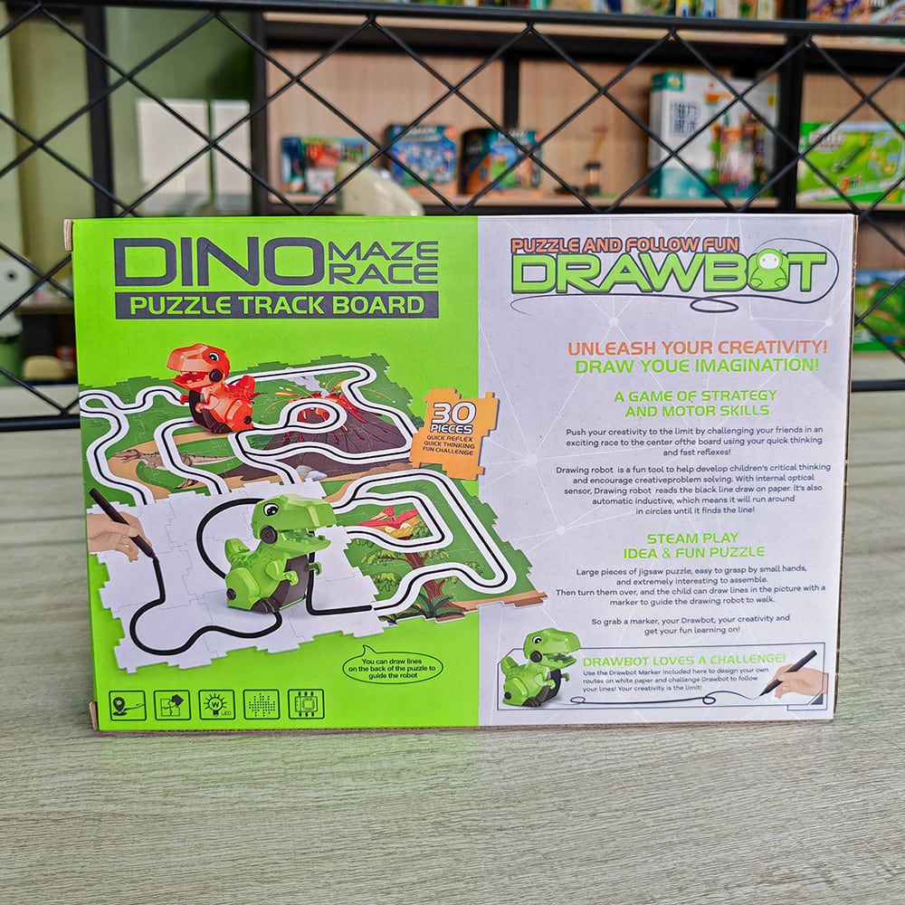 Dinosaur Maze Racing Toy Set for Kids Ages 3+ – Track Puzzle Assembly with Two Q-Style T-Rex Cars, Line-Following Sensors, and Drawing Pen for Interactive Play and Cognitive Development (Green)