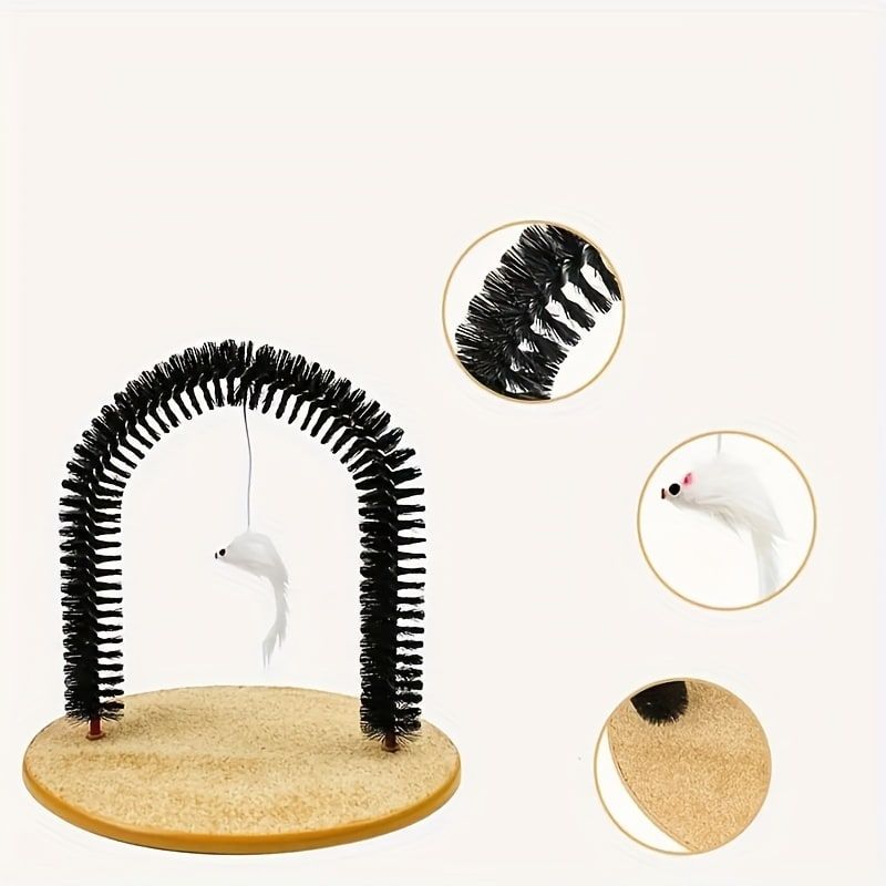 Cat Arch Groomer & Self-Scratching Toy – Interactive Massage, Brushing, and Play Station with Hanging Catnip Mouse for Indoor Cats