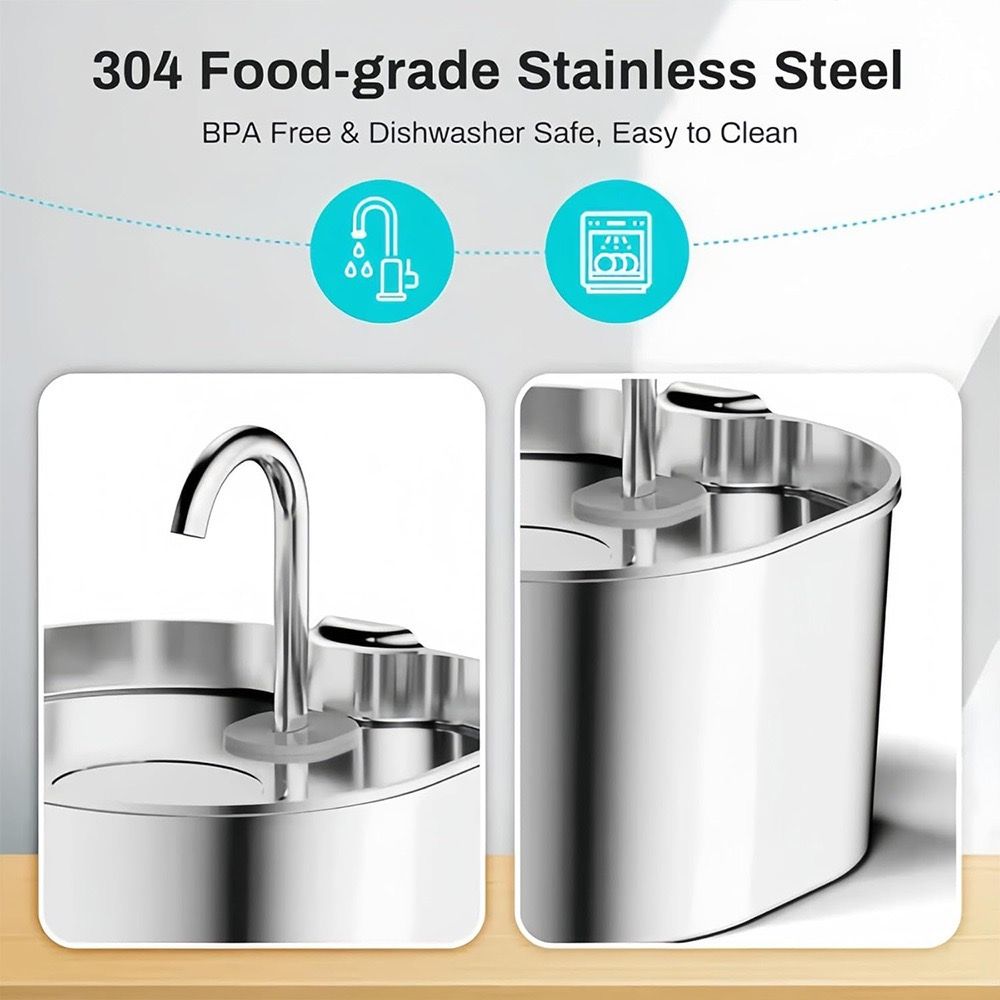 304 Stainless Steel Pet Water Fountain, 2.2L Quiet Drinking Dispenser with Dual Flow Modes, Multi-Stage Filtration for Cats & Small Dogs, USB Powered (A1)