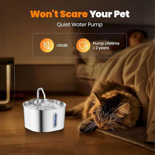 304 Stainless Steel Pet Water Fountain, 2.2L Quiet Drinking Dispenser with Dual Flow Modes, Multi-Stage Filtration for Cats & Small Dogs, USB Powered (A2)