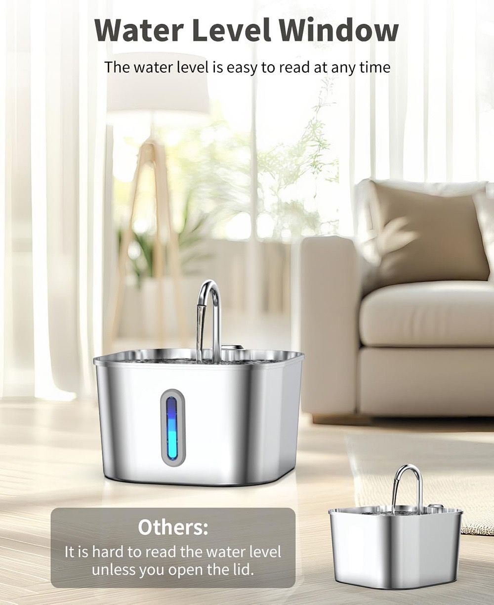 304 Stainless Steel Pet Water Fountain, 2.2L Quiet Drinking Dispenser with Dual Flow Modes, Multi-Stage Filtration for Cats & Small Dogs, USB Powered (B2)
