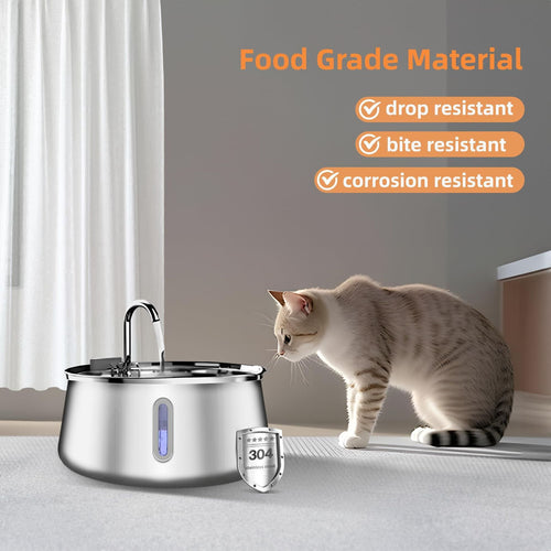 304 Stainless Steel Automatic Pet Water Fountain, 4L Cat Water Dispenser with Transparent Window, Dual Flow Modes, Activated Carbon Filter, Low Noise USB Pump for Indoor Cats and Dogs (A)