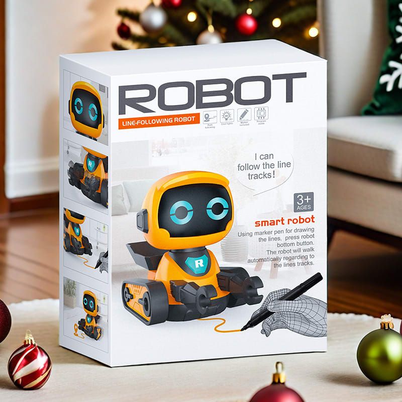Smart Track-Following Robot Toy for Kids Ages 3+, Interactive Educational Drawing Car with Lights and Sound Effects, Fun Line-Tracing Robot for Home Play (Orange)