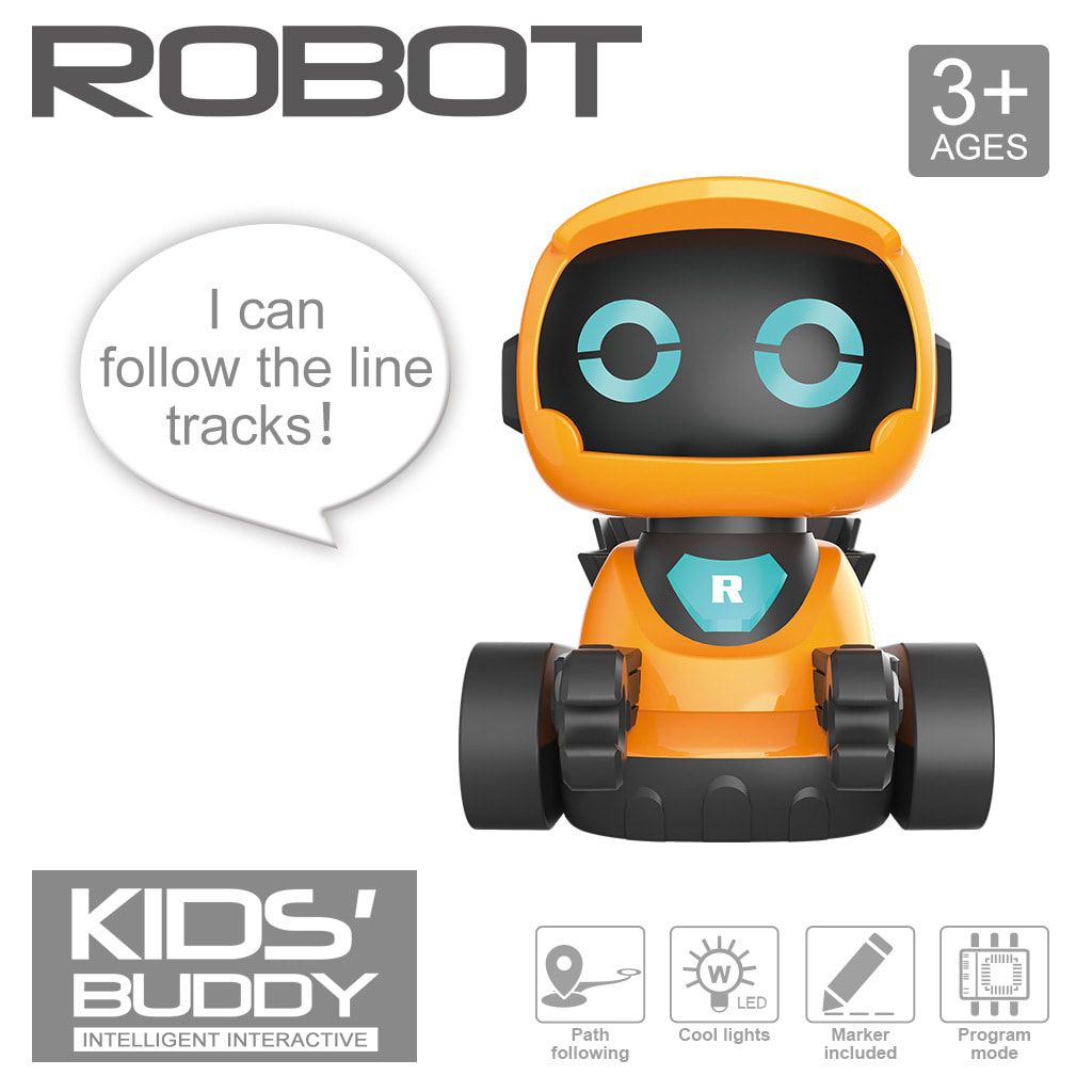 Smart Track-Following Robot Toy for Kids Ages 3+, Interactive Educational Drawing Car with Lights and Sound Effects, Fun Line-Tracing Robot for Home Play (Orange)