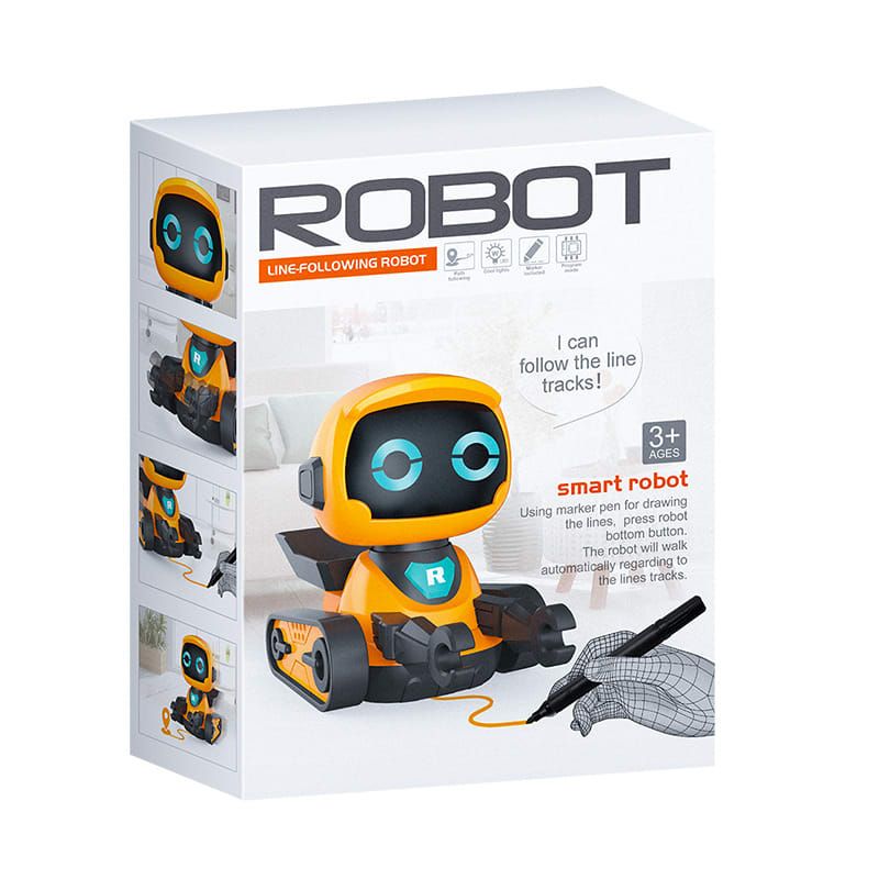 Smart Track-Following Robot Toy for Kids Ages 3+, Interactive Educational Drawing Car with Lights and Sound Effects, Fun Line-Tracing Robot for Home Play (Orange)