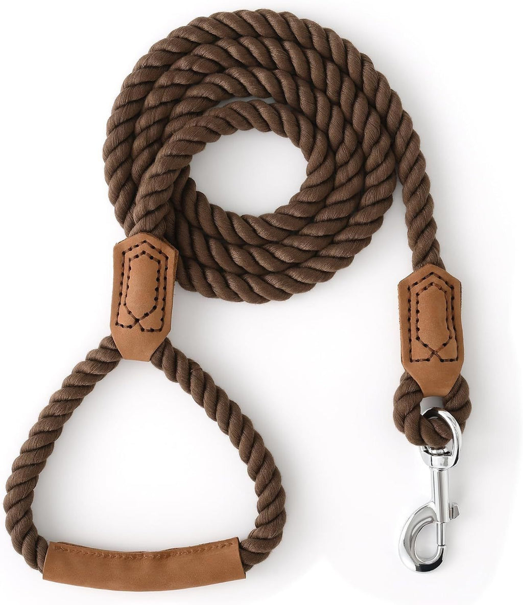 Classic Braided Dog Leash with Genuine Leather Handle and Heavy Duty Metal Clasp for Outdoor Walking, Training, and Control of Medium to Large Breeds (183cm, Brown)