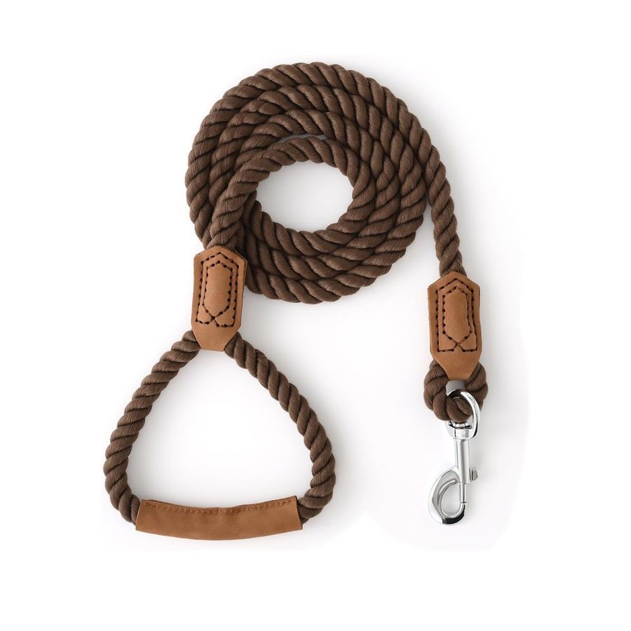 Classic Braided Dog Leash with Genuine Leather Handle and Heavy Duty Metal Clasp for Outdoor Walking, Training, and Control of Medium to Large Breeds (183cm, Brown)