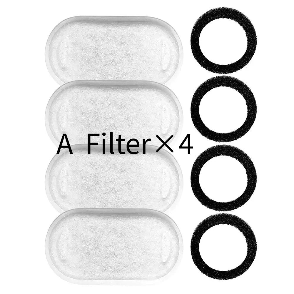 Replacement Pet Water Fountain Filter Kit with Runway Filter, Round Foam, and Square Activated Carbon Pad for Clean, Fresh Drinking Water for Cats and Dogs (A Filter×12)