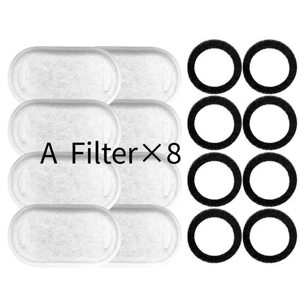 Replacement Pet Water Fountain Filter Kit with Runway Filter, Round Foam, and Square Activated Carbon Pad for Clean, Fresh Drinking Water for Cats and Dogs (A Filter×12)