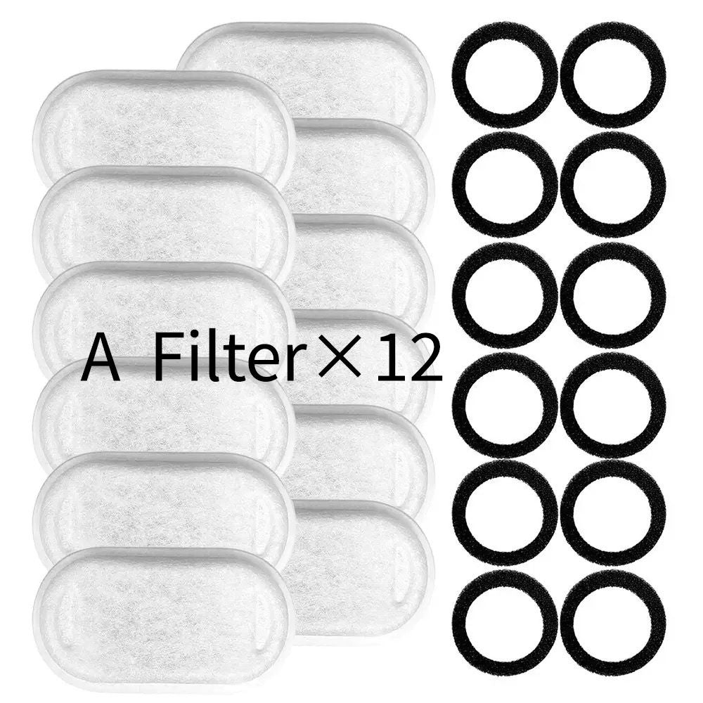 Replacement Pet Water Fountain Filter Kit with Runway Filter, Round Foam, and Square Activated Carbon Pad for Clean, Fresh Drinking Water for Cats and Dogs (A Filter×4)