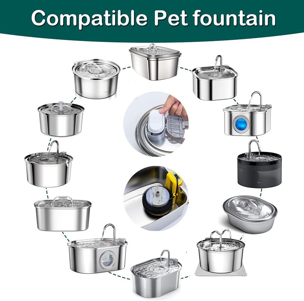 Replacement Pet Water Fountain Filter Kit with Runway Filter, Round Foam, and Square Activated Carbon Pad for Clean, Fresh Drinking Water for Cats and Dogs (B Filter×4)