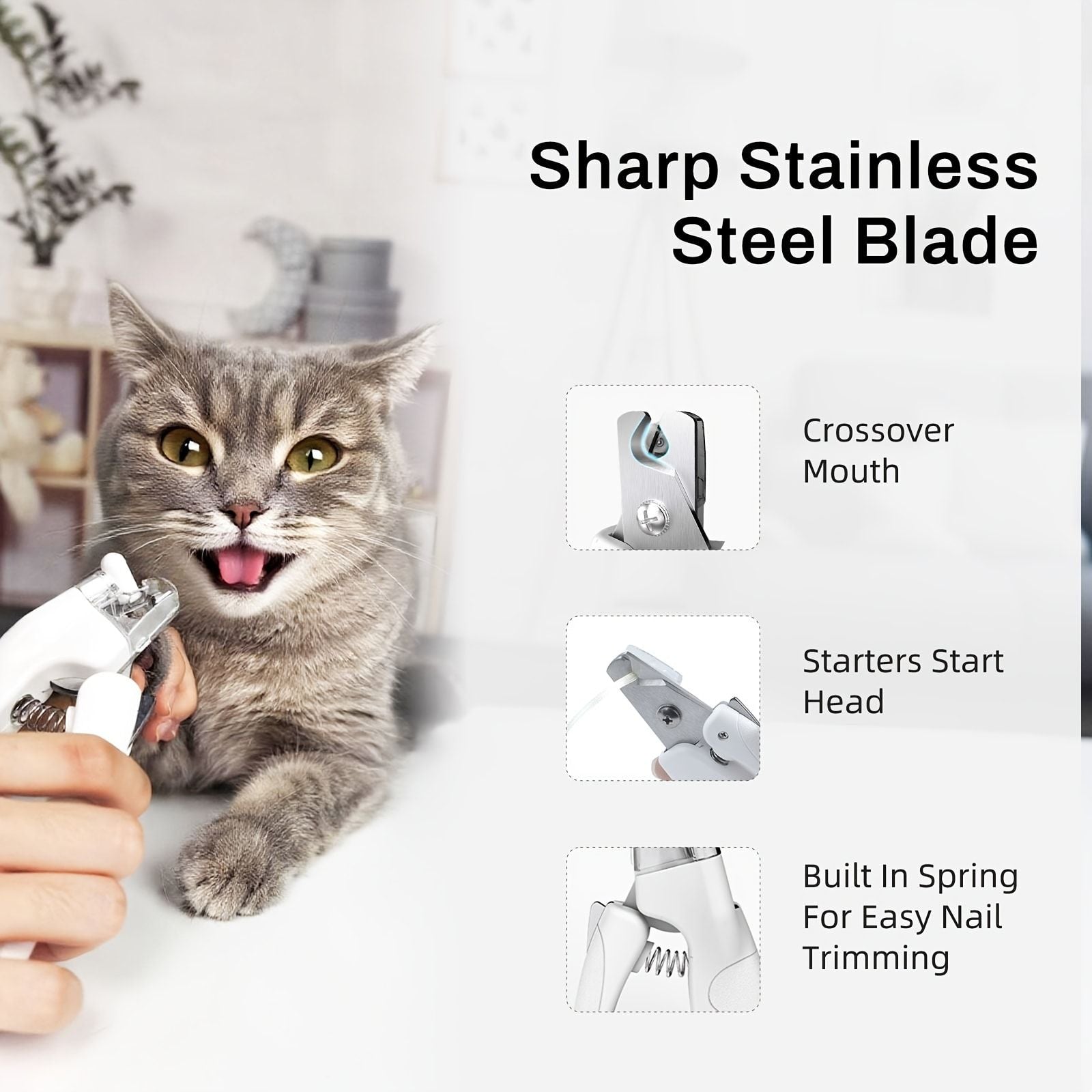 Professional Rechargeable Pet Nail Clipper with LED Light for Cats and Dogs, Safe Trimming and Filing Tool with Safety Lock and Nail Catcher, (White)
