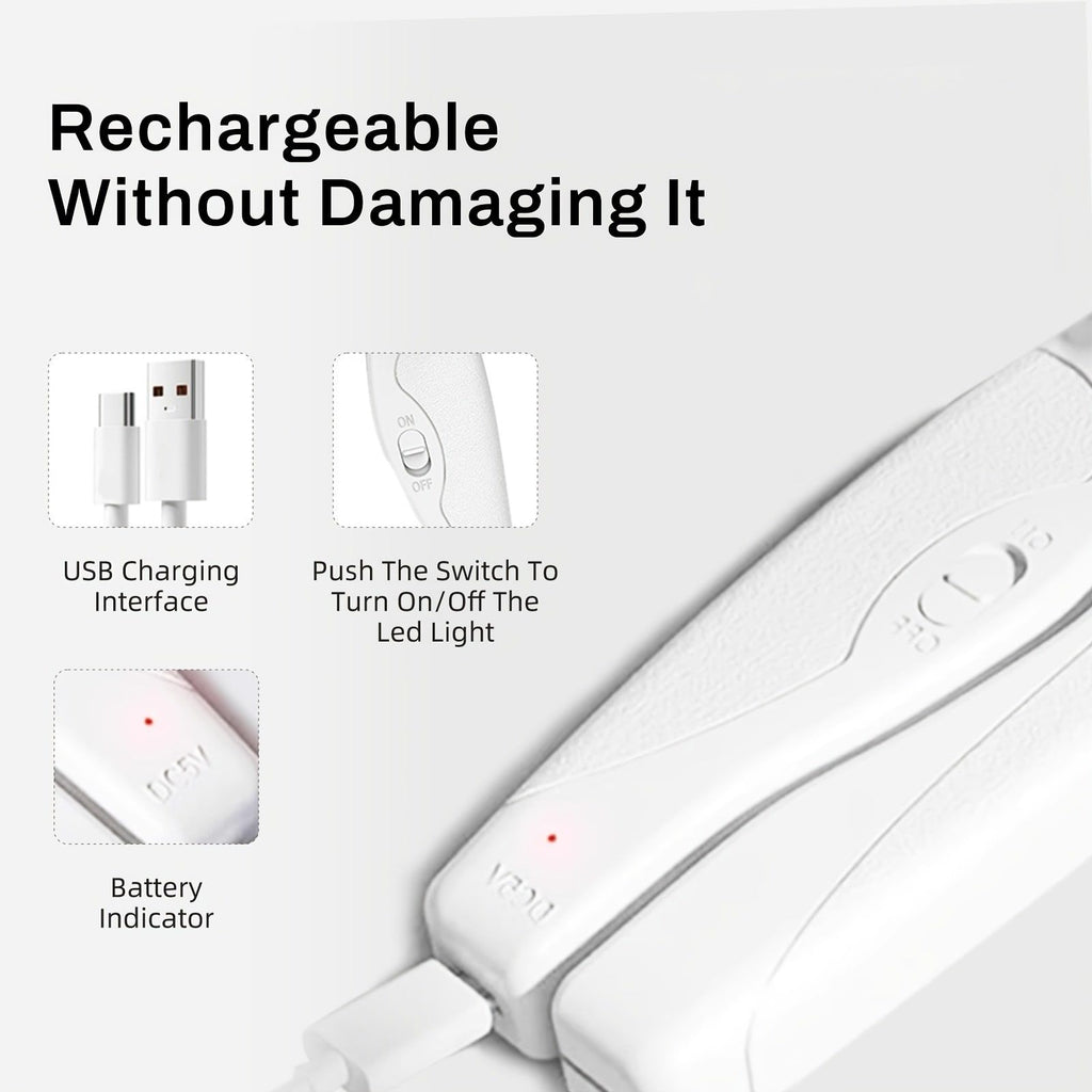 Professional Rechargeable Pet Nail Clipper with LED Light for Cats and Dogs, Safe Trimming and Filing Tool with Safety Lock and Nail Catcher, (White)