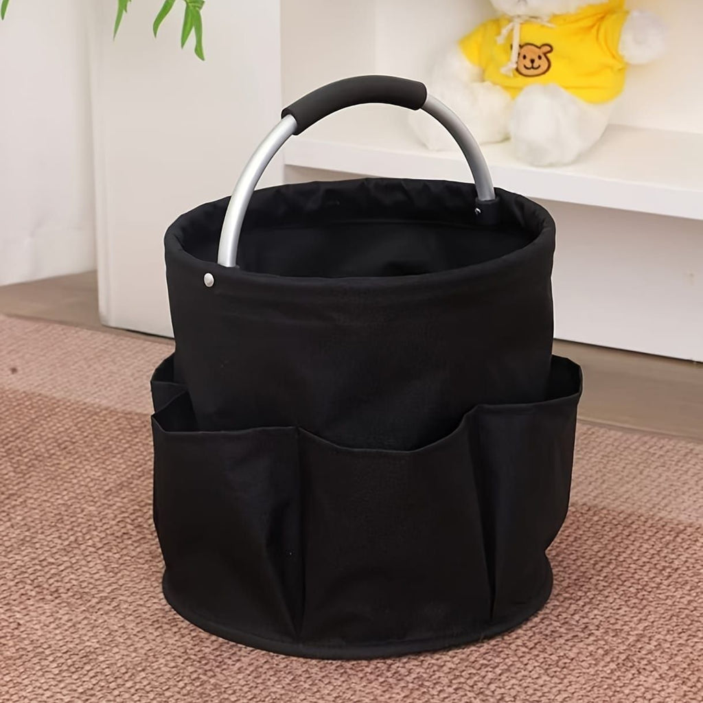 Foldable Carry-All Tote with Handle and Multiple Pockets – Portable Collapsible Laundry Basket for Outdoor Travel, Camping, Picnic, Beach, and Home Organization (DarkGreen)