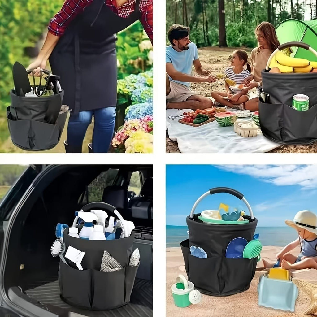 Foldable Carry-All Tote with Handle and Multiple Pockets – Portable Collapsible Laundry Basket for Outdoor Travel, Camping, Picnic, Beach, and Home Organization (Grey)
