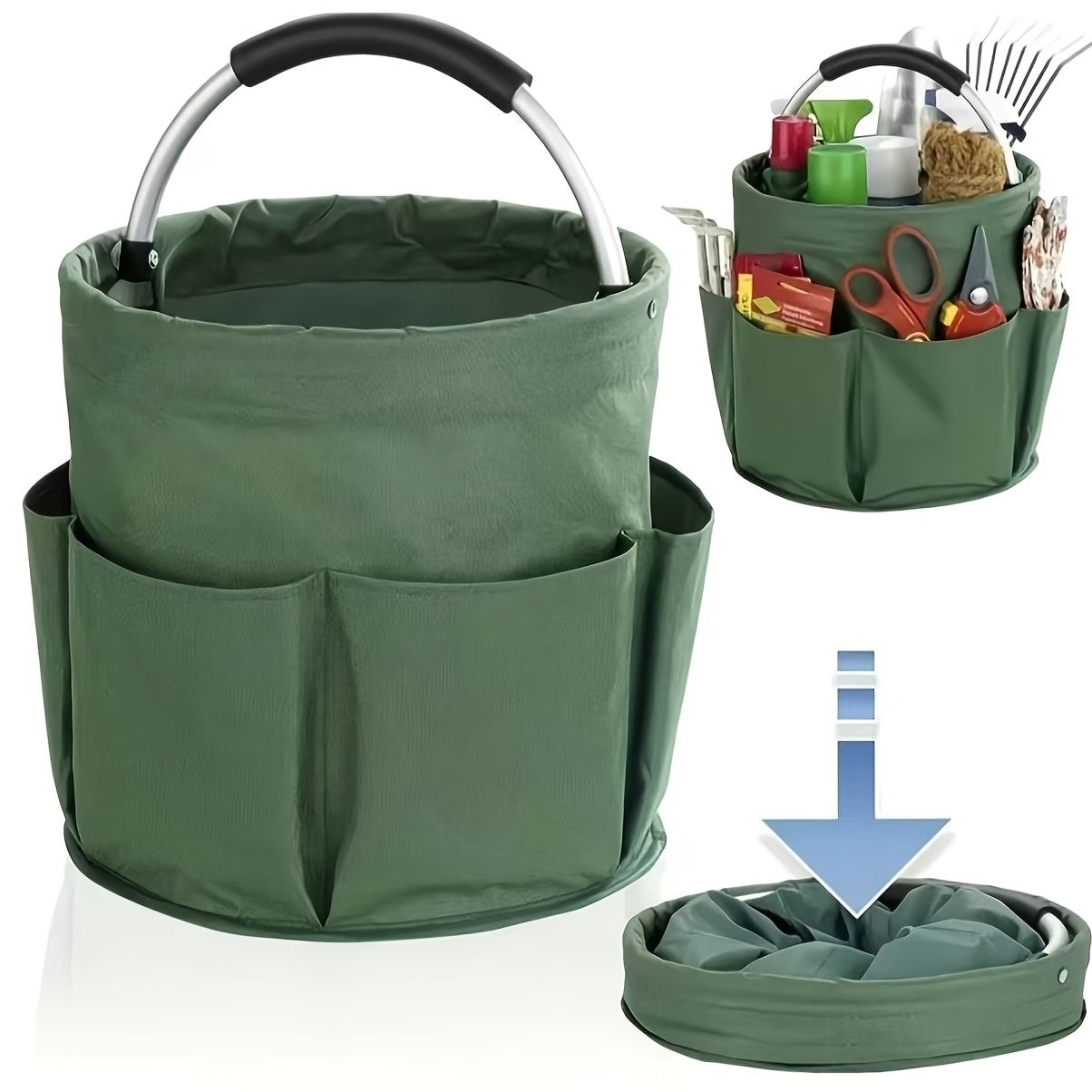 Foldable Carry-All Tote with Handle and Multiple Pockets – Portable Collapsible Laundry Basket for Outdoor Travel, Camping, Picnic, Beach, and Home Organization (Navy)