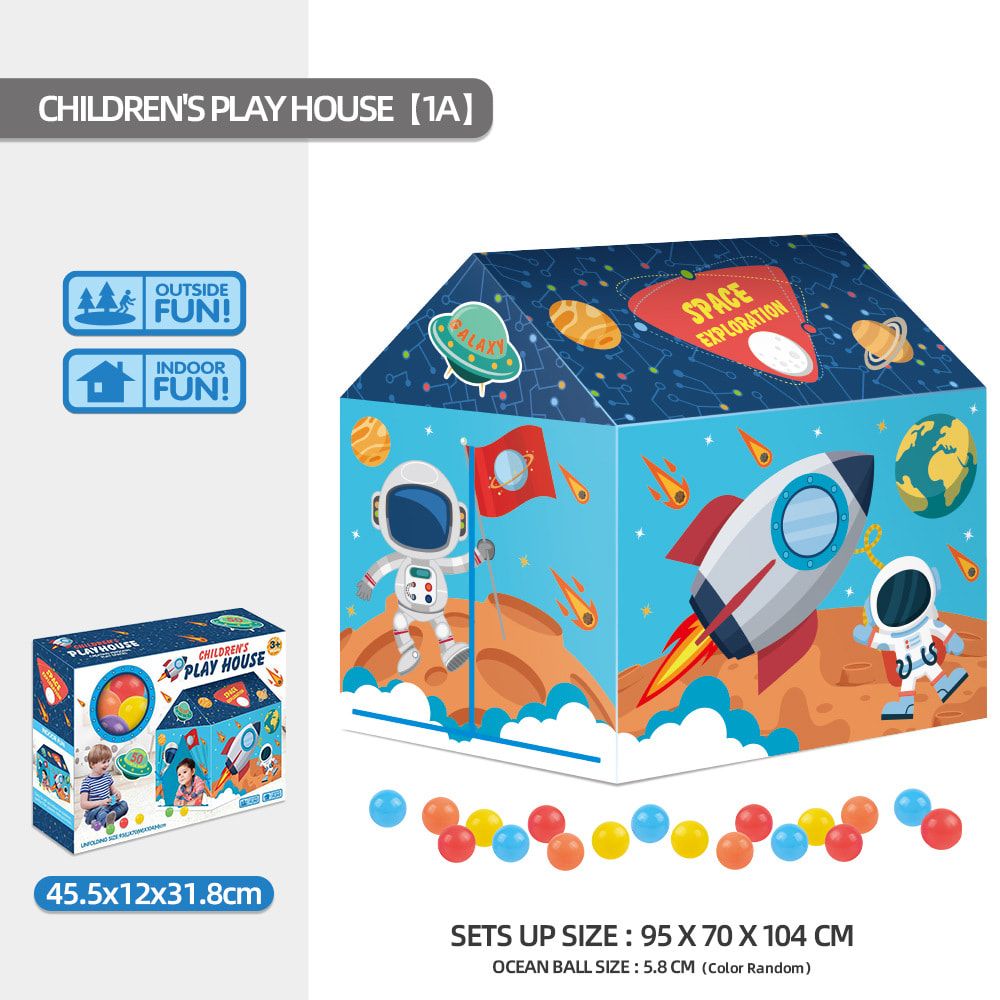 Kids Play Tent Theme House for Indoor Outdoor Fun, Space Princess Ocean Design with Ball Pit, Perfect for Toddlers and Family Camping Adventures as a Creative Holiday Gift (Space1, Blue)