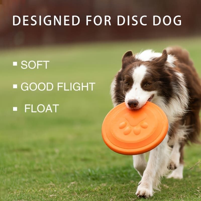 Soft Durable Dog Frisbee for Fetch, Tug, and Water Play – Non-Toxic Rubber Flying Disc with Paw Print Design, Perfect for Outdoor Training, Beach, and Pool Fun with Large, Medium, and Small Breeds (L, Blue)