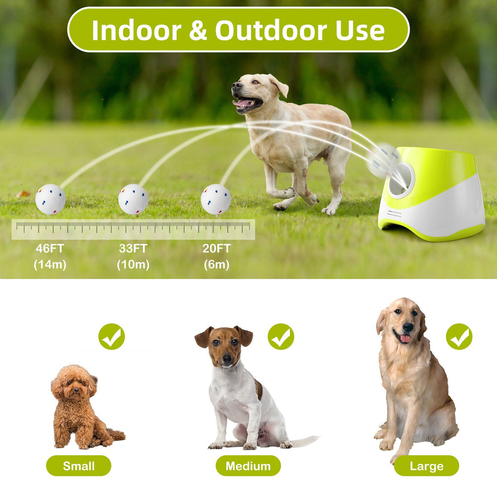 Automatic Dog Tennis Ball Launcher for Indoor & Outdoor Play, Adjustable 3-Speed Thrower with 3 Durable Chew Balls, Rechargeable Fetch Machine for Small, Medium, and Large Dogs (Yellow)