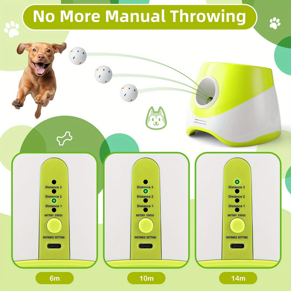 Automatic Dog Tennis Ball Launcher for Indoor & Outdoor Play, Adjustable 3-Speed Thrower with 3 Durable Chew Balls, Rechargeable Fetch Machine for Small, Medium, and Large Dogs (Yellow)