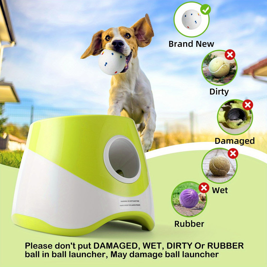 Automatic Dog Tennis Ball Launcher for Indoor & Outdoor Play, Adjustable 3-Speed Thrower with 3 Durable Chew Balls, Rechargeable Fetch Machine for Small, Medium, and Large Dogs (Yellow)