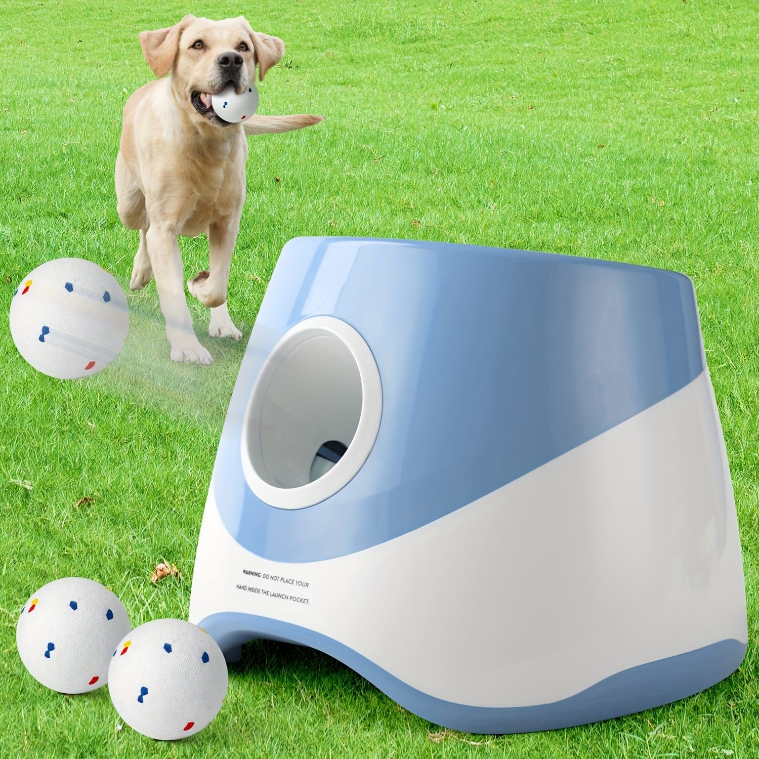 Automatic Dog Tennis Ball Launcher for Indoor & Outdoor Play, Adjustable 3-Speed Thrower with 3 Durable Chew Balls, Rechargeable Fetch Machine for Small, Medium, and Large Dogs (Yellow)