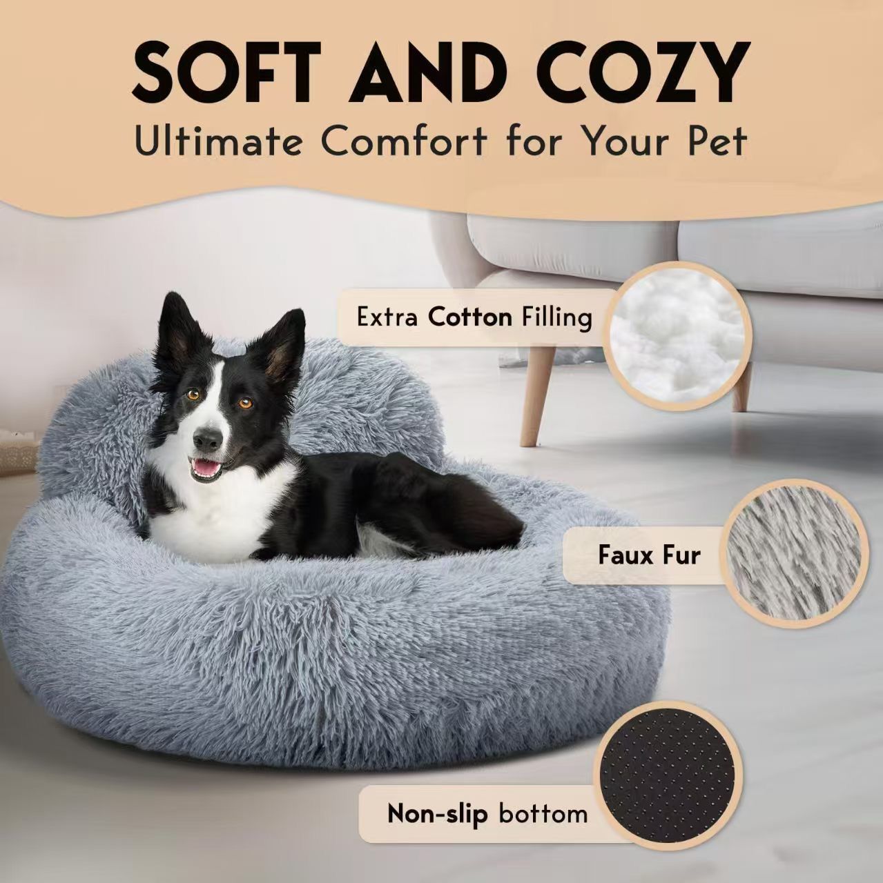 Cozy Plush Donut Pet Bed with Raised Rim, Washable Faux Fur Cat & Dog Couch, Winter Warm Supportive Nest for Small to Large Breeds (L, Pink)