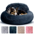 Cozy Plush Donut Pet Bed with Raised Rim, Washable Faux Fur Cat & Dog Couch, Winter Warm Supportive Nest for Small to Large Breeds (M, Navy)