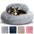 Cozy Plush Donut Pet Bed with Raised Rim, Washable Faux Fur Cat & Dog Couch, Winter Warm Supportive Nest for Small to Large Breeds (S, Silver)