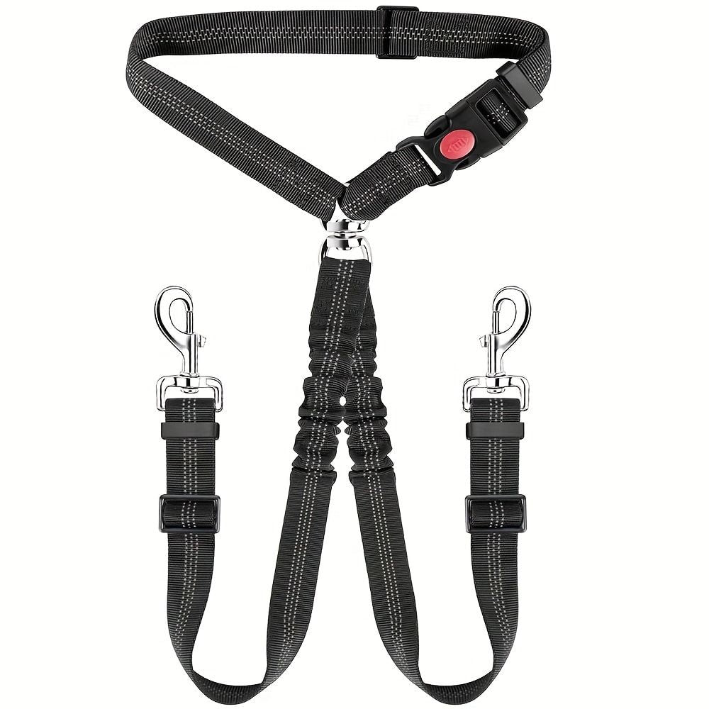 Dual-Head Pet Car Seat Belt with 360° Swivel Tangle-Free Leash for Two Dogs - Adjustable Safety Restraint for Car Travel and Outdoor Walking, Reflective Nylon Webbing (Purple)