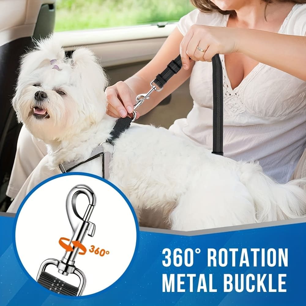 Dual-Head Pet Car Seat Belt with 360° Swivel Tangle-Free Leash for Two Dogs - Adjustable Safety Restraint for Car Travel and Outdoor Walking, Reflective Nylon Webbing (Rose)