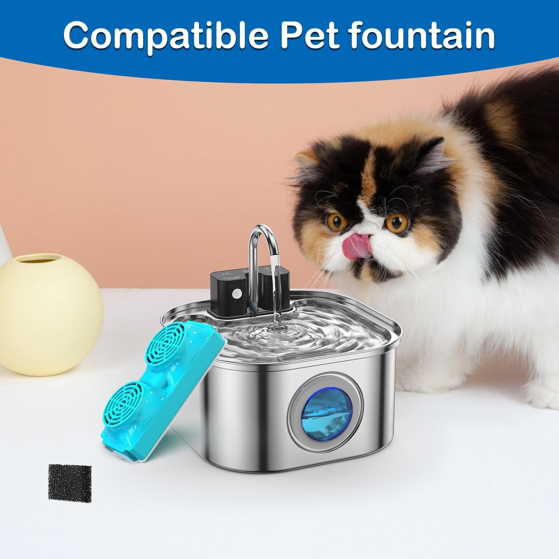 Universal Replacement Pet Water Fountain Filter Cartridge with Dual-Wing Design – Activates Carbon Filtration for Fresh, Clean Water, Perfect for Cats and Small Pets (Filter×6)