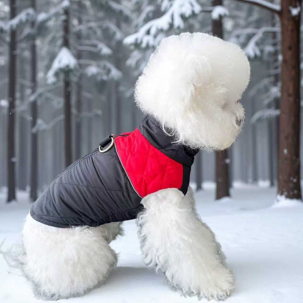 Winter Pet Dog Padded Vest with Waterproof Shell, Warm Fleece Lining, and Leash Attachment Ring for Outdoor Cold Weather Walks (L, Red)