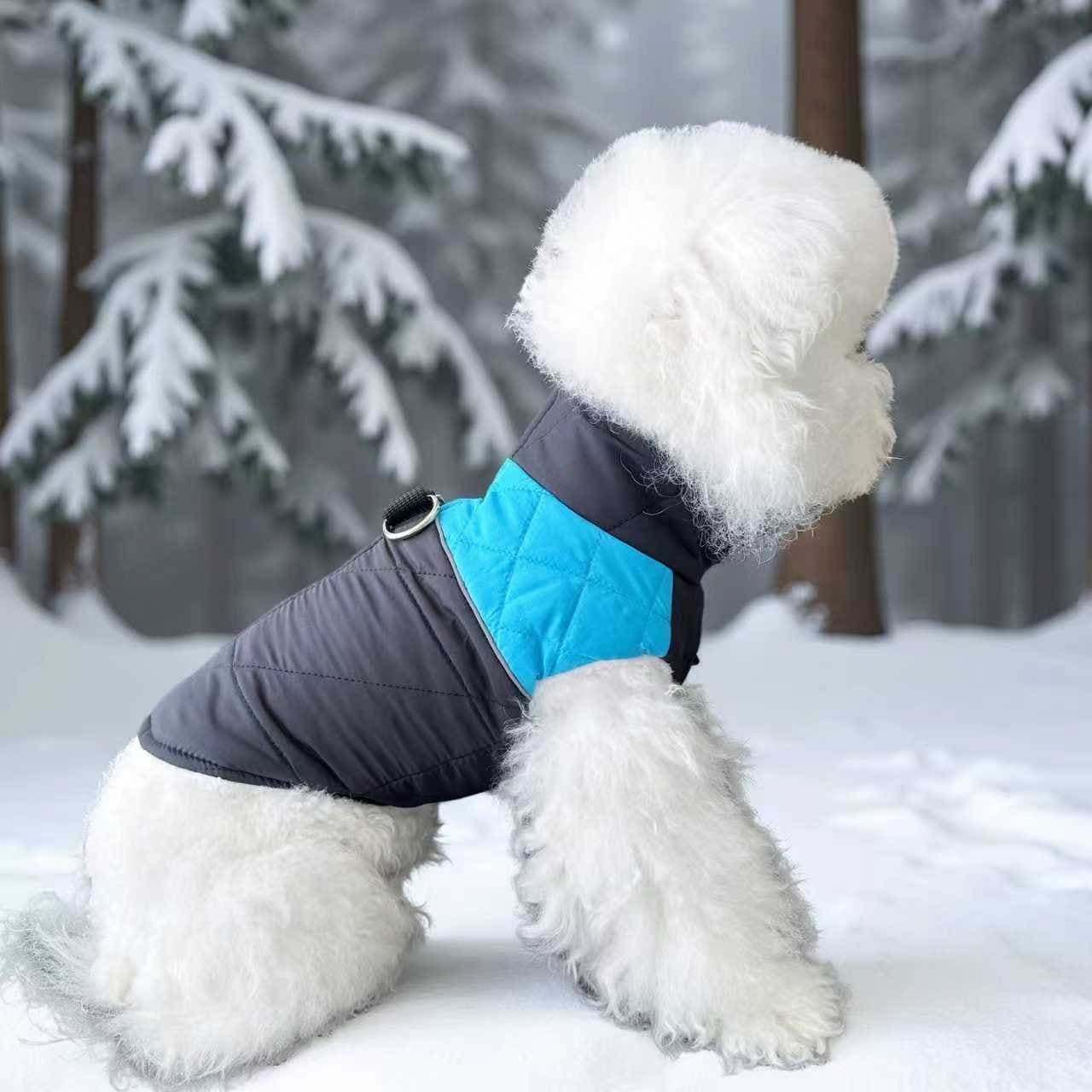 Winter Pet Dog Padded Vest with Waterproof Shell, Warm Fleece Lining, and Leash Attachment Ring for Outdoor Cold Weather Walks (M, Blue)