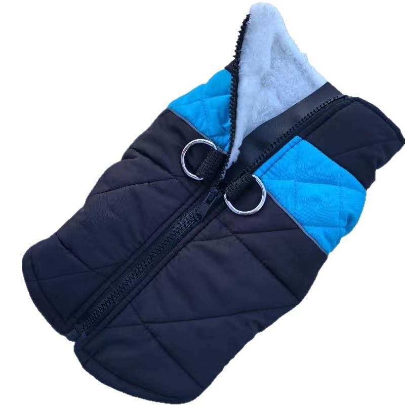 Winter Pet Dog Padded Vest with Waterproof Shell, Warm Fleece Lining, and Leash Attachment Ring for Outdoor Cold Weather Walks (S, Blue)