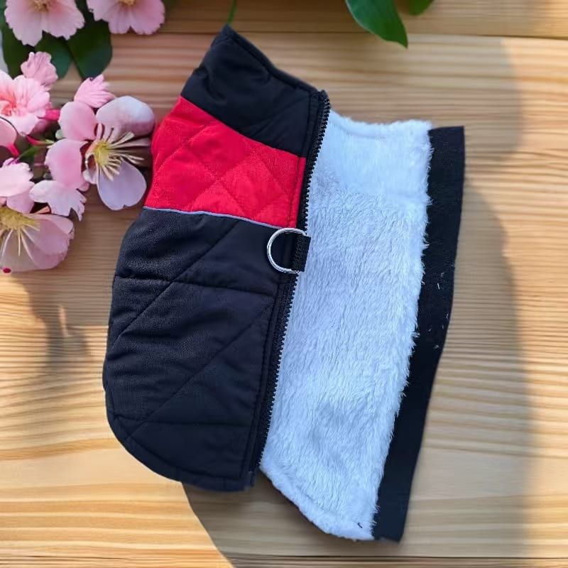Winter Pet Dog Padded Vest with Waterproof Shell, Warm Fleece Lining, and Leash Attachment Ring for Outdoor Cold Weather Walks (S, Red)