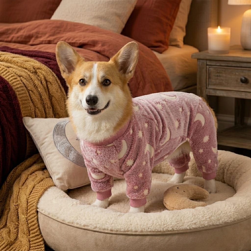 Cozy Winter Pet Fleece Four-Legged Bodysuit, Warm Flannel Full-Body Pajamas for Small to Medium Dogs, Star & Moon Print, Elastic Cuffs for Easy Wear (XL, Grey)