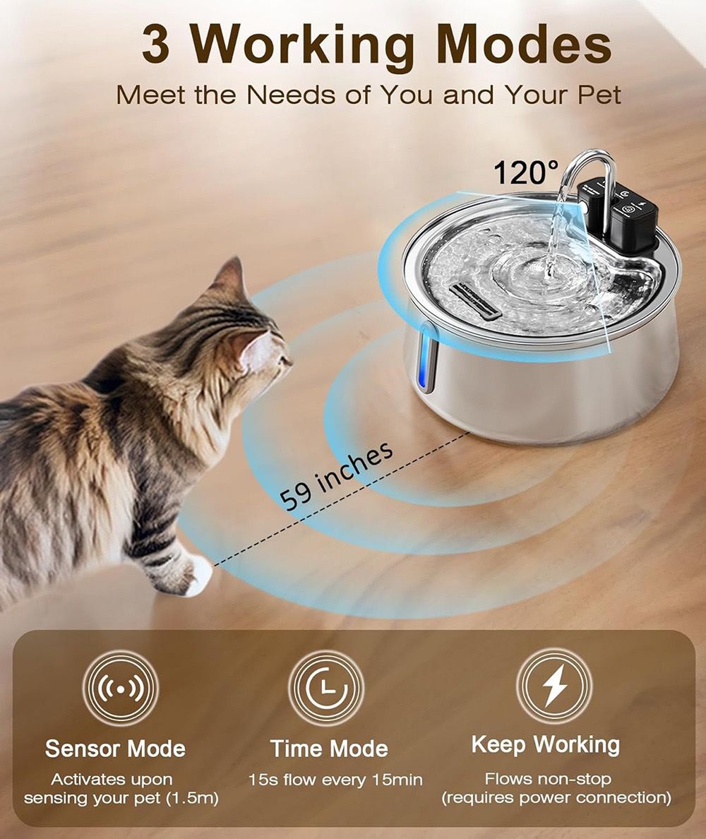 Wireless Pet Water Fountain with 4L Capacity, 304 Stainless Steel, Smart Sensor Water Circulation, Rechargeable Battery, and Type-C Charging for Cats and Dogs in Indoor Spaces (E3)