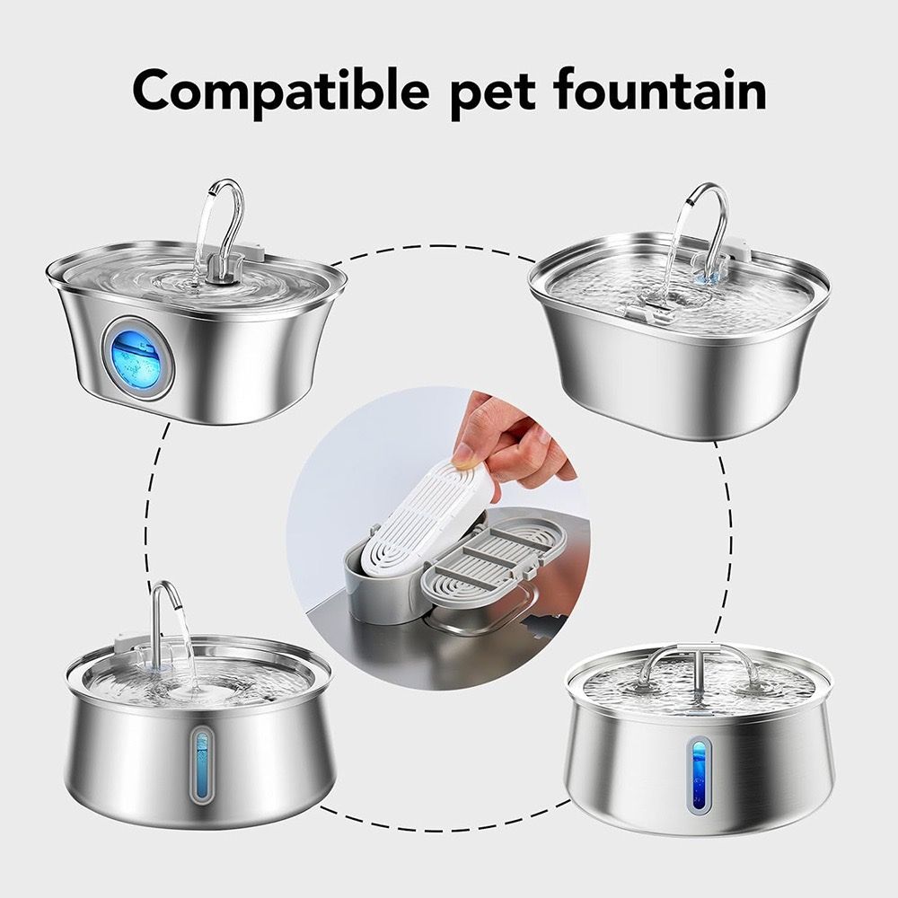 Replacement Filter Kit for Stainless Steel Pet Water Fountains – Activated Carbon & Ion-Exchange Resin 4-Layer Filtration, Removes Heavy Metals & Impurities, Compatible with Multiple Fountain Models (Filter×3)