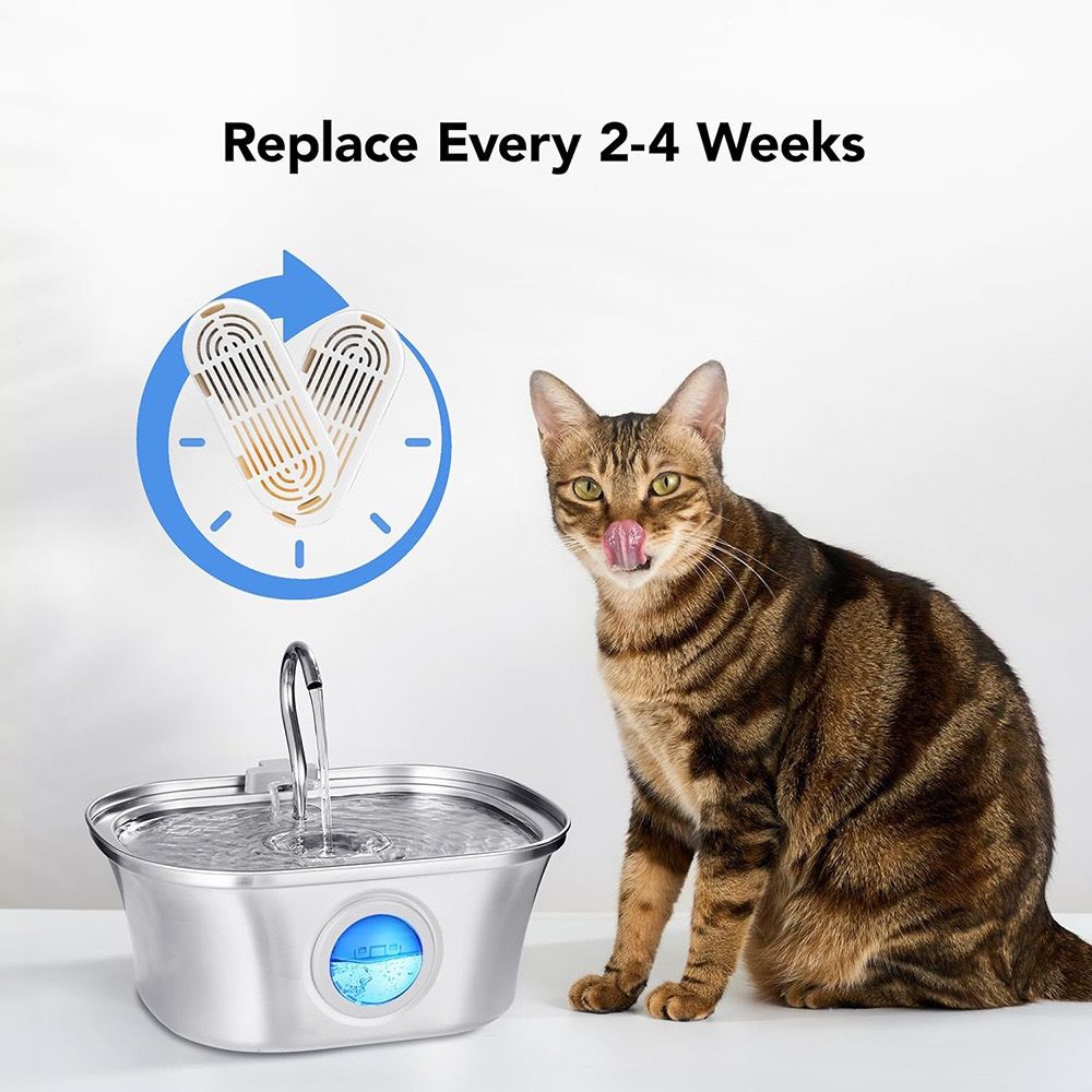 Replacement Filter Kit for Stainless Steel Pet Water Fountains – Activated Carbon & Ion-Exchange Resin 4-Layer Filtration, Removes Heavy Metals & Impurities, Compatible with Multiple Fountain Models (Filter×6)