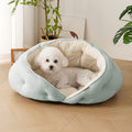 Semi-Enclosed Pet Bed with Plush Comfort and Anti-Slip Base – Ideal for Cats and Small to Medium Dogs Seeking a Cozy, Secure Sleep Spot for All Seasons (L, Blue)