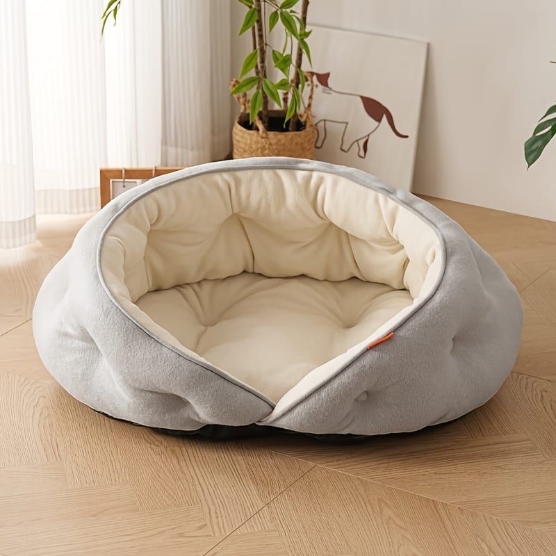 Semi-Enclosed Pet Bed with Plush Comfort and Anti-Slip Base – Ideal for Cats and Small to Medium Dogs Seeking a Cozy, Secure Sleep Spot for All Seasons (L, Pink)