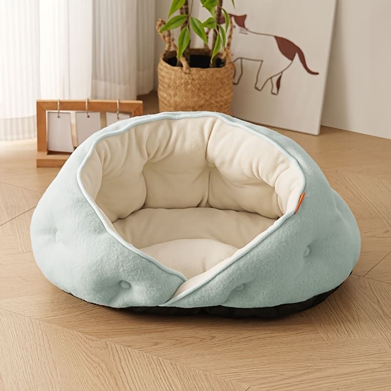 Semi-Enclosed Pet Bed with Plush Comfort and Anti-Slip Base – Ideal for Cats and Small to Medium Dogs Seeking a Cozy, Secure Sleep Spot for All Seasons (S, Pink)