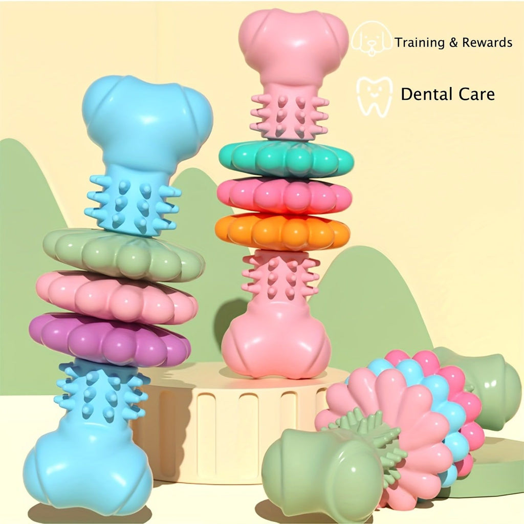 Durable Dog Chew Toy for Aggressive Chewers – Fun Bone-Shaped Dental Toy with Flower Ring Design, Ideal for Medium to Large Dogs, Great for Teeth Cleaning and Training Rewards (Green)